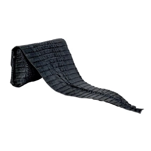 Midnight Black Genuine Exotic Croc Wrap Clutch Shoulder Bag Purse - Picture 2 of 7